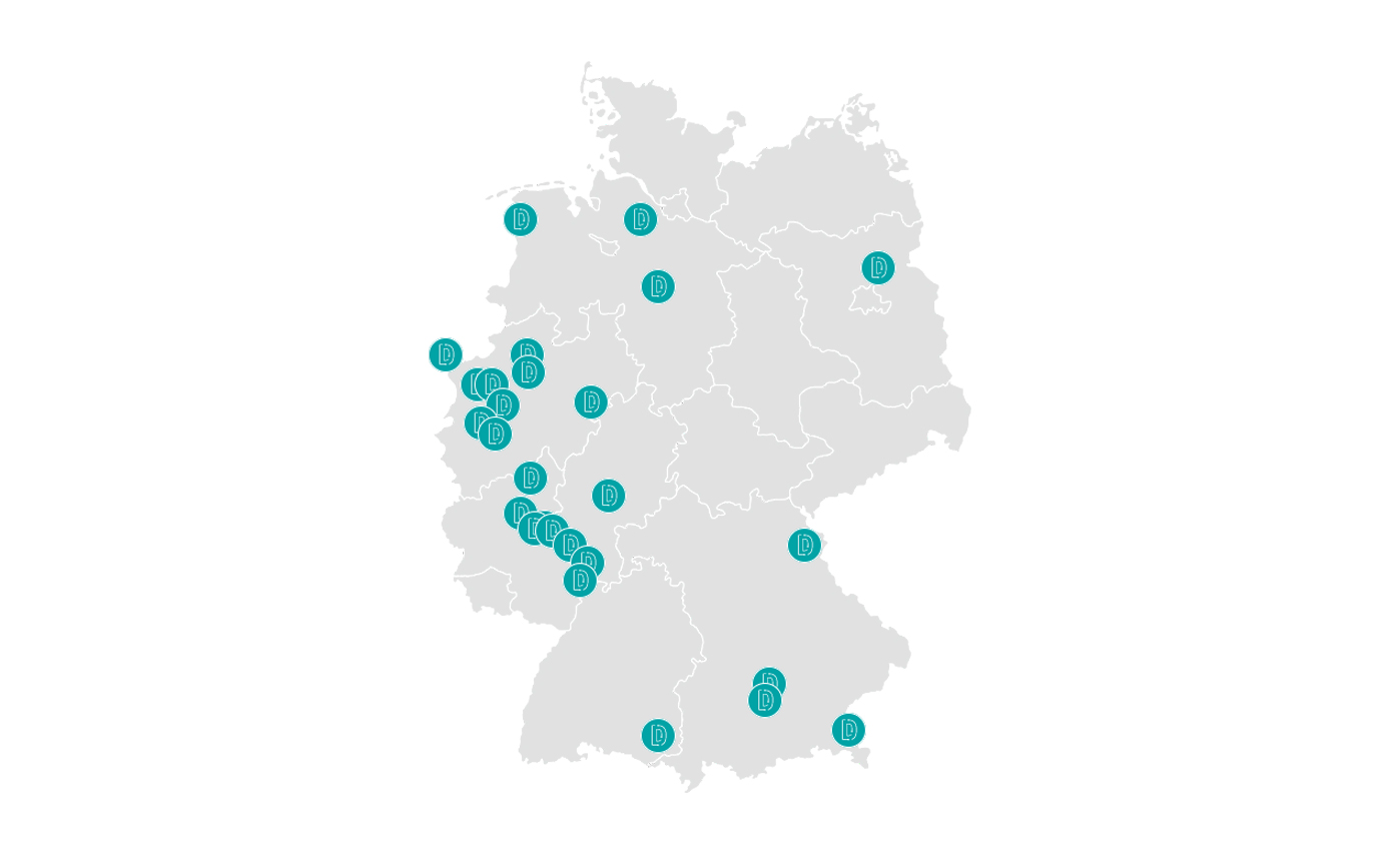 Deutschlandkarte mit Standorten der Zahnarztpraxen